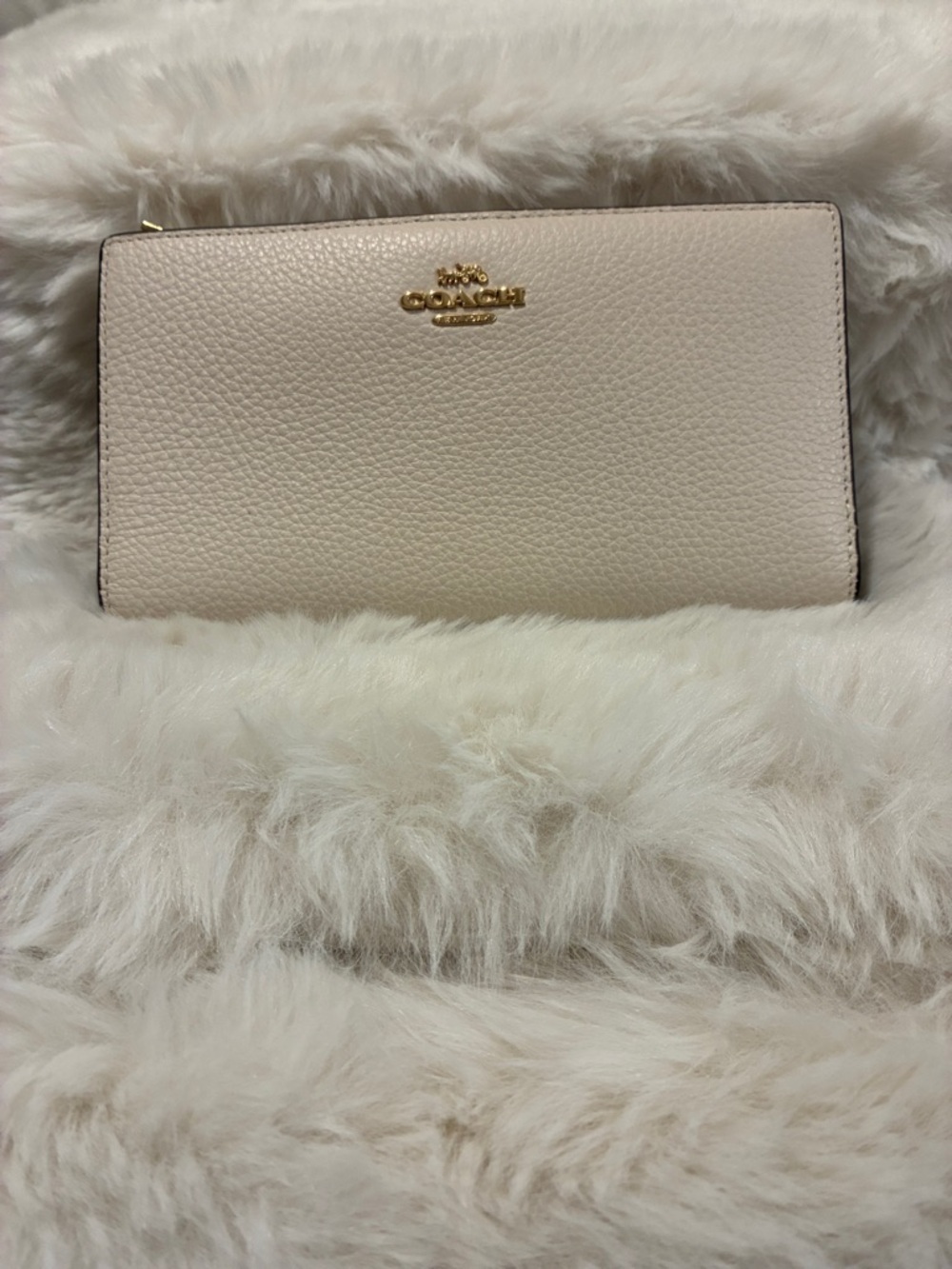 COACH Pebbled Zip Wallet in Chalk with Gold Logo